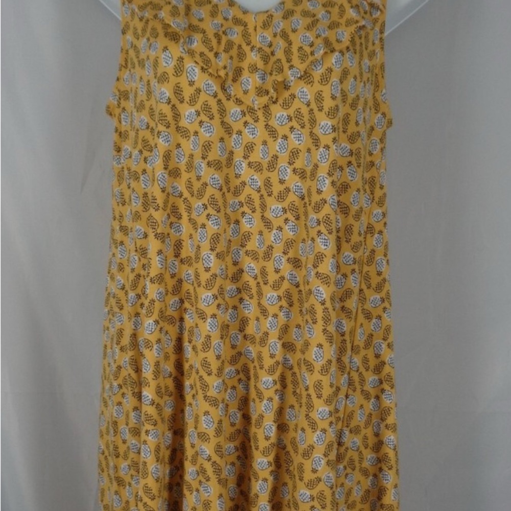 LOFT Womens Sleeveless Dress in Mustard and White Pineapple Pattern